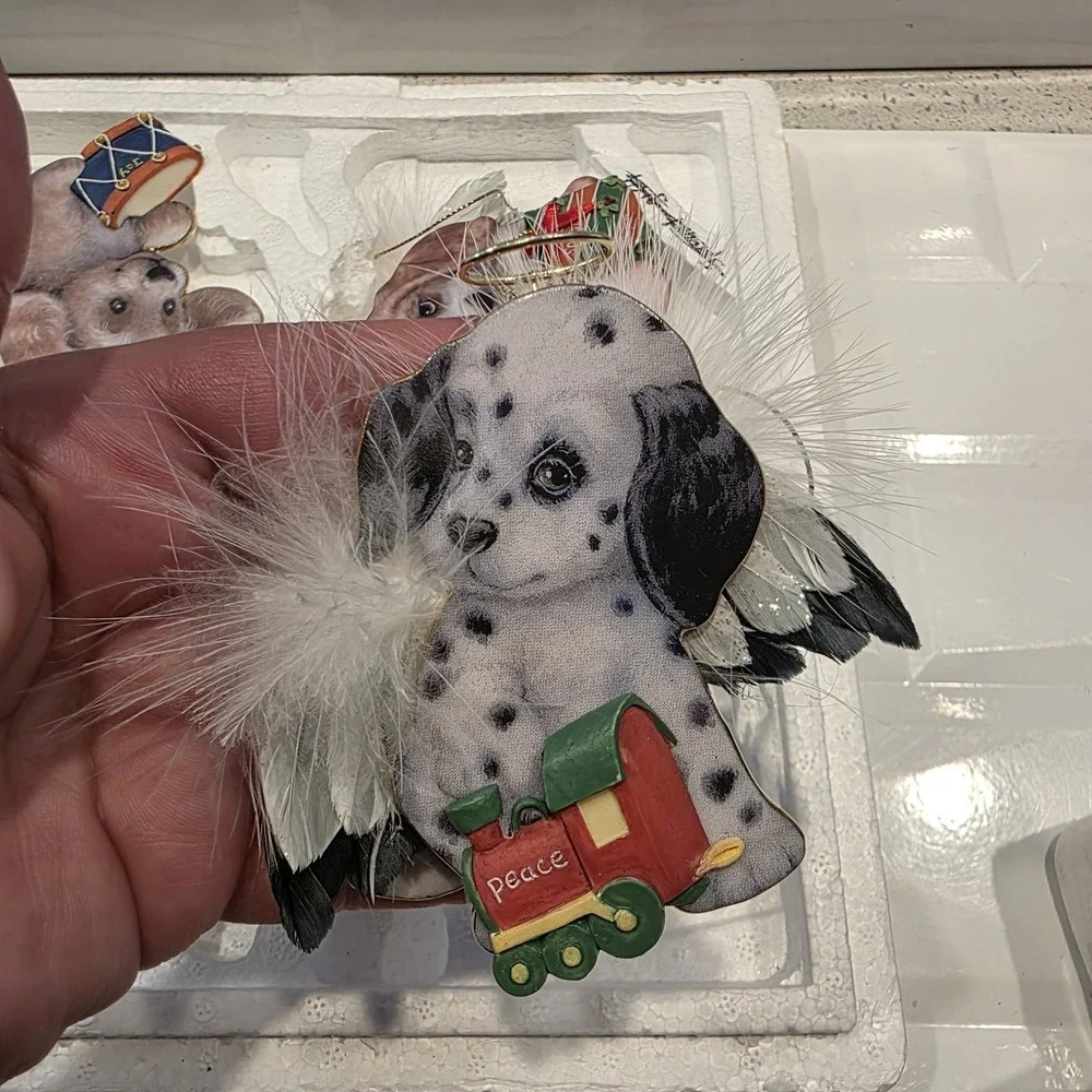 The Bradford Editions Heavenly Waggn Tails‎ Angel Dog Porcelain Ornaments 4pc